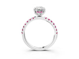 White gold Radiant Cut Diamond Pave Band Solitaire Ring with Round with Pink Sapphire side stone and Prong Setting_105