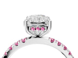 White gold Radiant Cut Diamond Pave Band Solitaire Ring with Round with Pink Sapphire side stone and Prong Setting_106