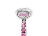 White gold Radiant Cut Diamond Pave Band Solitaire Ring with Round with Pink Sapphire side stone and Prong Setting_107