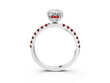 White gold Radiant Cut Diamond Pave Band Solitaire Ring with Round with Ruby side stone and Prong Setting_15