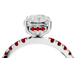 White gold Radiant Cut Diamond Pave Band Solitaire Ring with Round with Ruby side stone and Prong Setting_16