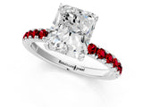 White gold Radiant Cut Diamond Pave Band Solitaire Ring with Round with Ruby side stone and Prong Setting_37