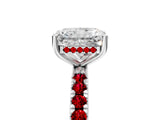 White gold Radiant Cut Diamond Pave Band Solitaire Ring with Round with Ruby side stone and Prong Setting_41