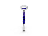 White gold Radiant Cut Diamond Pave Band Solitaire Ring with Round with Tanzanite side stone and Prong Setting_61