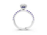 White gold Radiant Cut Diamond Pave Band Solitaire Ring with Round with Tanzanite side stone and Prong Setting_74