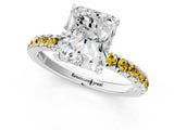 White gold Radiant Cut Diamond Pave Band Solitaire Ring with Round with Yellow Sapphire side stone and Prong Setting_13