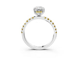 White gold Radiant Cut Diamond Pave Band Solitaire Ring with Round with Yellow Sapphire side stone and Prong Setting_15