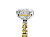 White gold Radiant Cut Diamond Pave Band Solitaire Ring with Round with Yellow Sapphire side stone and Prong Setting_17