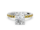 White gold Radiant Cut Diamond Pave Band Solitaire Ring with Round with Yellow Sapphire side stone and Prong Setting_24