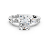 White gold Radiant Cut Diamond Ring with Baguette Side Stones, Channel Set Band, and Four-Prong Setting_34