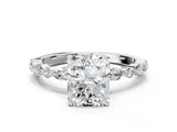 White gold Radiant Cut Diamond Ring with Marquise and Round  Side Stones and Four-Prong Setting_141