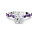 White gold Radiant Cut Diamond Ring with Marquise and Round with Amethyst side stone Side Stones and Four-Prong Setting_12