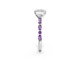 White gold Radiant Cut Diamond Ring with Marquise and Round with Amethyst side stone Side Stones and Four-Prong Setting_14