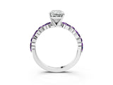 White gold Radiant Cut Diamond Ring with Marquise and Round with Amethyst side stone Side Stones and Four-Prong Setting_15
