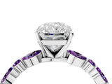 White gold Radiant Cut Diamond Ring with Marquise and Round with Amethyst side stone Side Stones and Four-Prong Setting_16
