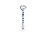 White gold Radiant Cut Diamond Ring with Marquise and Round with Aquamarine side stone Side Stones and Four-Prong Setting_26