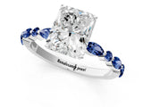 White gold Radiant Cut Diamond Ring with Marquise and Round with Blue Sapphire side stone Side Stones and Four-Prong Setting_49