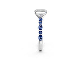 White gold Radiant Cut Diamond Ring with Marquise and Round with Blue Sapphire side stone Side Stones and Four-Prong Setting_62