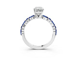 White gold Radiant Cut Diamond Ring with Marquise and Round with Blue Sapphire side stone Side Stones and Four-Prong Setting_63