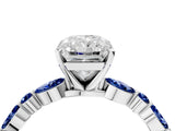 White gold Radiant Cut Diamond Ring with Marquise and Round with Blue Sapphire side stone Side Stones and Four-Prong Setting_64