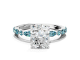 White gold Radiant Cut Diamond Ring with Marquise and Round with Blue Topaz side stone Side Stones and Four-Prong Setting_24