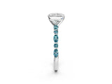 White gold Radiant Cut Diamond Ring with Marquise and Round with Blue Topaz side stone Side Stones and Four-Prong Setting_26