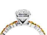 White gold Radiant Cut Diamond Ring with Marquise and Round with Citrine side stone Side Stones and Four-Prong Setting_28