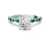 White gold Radiant Cut Diamond Ring with Marquise and Round with Emerald side stone Side Stones and Four-Prong Setting_60