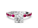 White gold Radiant Cut Diamond Ring with Marquise and Round with Garnet side stone Side Stones and Four-Prong Setting_24