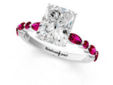 White gold Radiant Cut Diamond Ring with Marquise and Round with Garnet side stone Side Stones and Four-Prong Setting_25