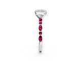 White gold Radiant Cut Diamond Ring with Marquise and Round with Garnet side stone Side Stones and Four-Prong Setting_26