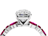 White gold Radiant Cut Diamond Ring with Marquise and Round with Garnet side stone Side Stones and Four-Prong Setting_28