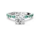White gold Radiant Cut Diamond Ring with Marquise and Round with Green Sapphire side stone Side Stones and Four-Prong Setting_12