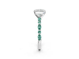 White gold Radiant Cut Diamond Ring with Marquise and Round with Green Sapphire side stone Side Stones and Four-Prong Setting_14