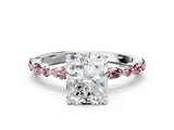 White gold Radiant Cut Diamond Ring with Marquise and Round with Morganite side stone Side Stones and Four-Prong Setting_12