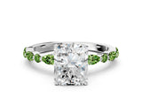 White gold Radiant Cut Diamond Ring with Marquise and Round with Peridot side stone Side Stones and Four-Prong Setting_12