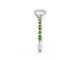 White gold Radiant Cut Diamond Ring with Marquise and Round with Peridot side stone Side Stones and Four-Prong Setting_14