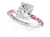 White gold Radiant Cut Diamond Ring with Marquise and Round with Pink Sapphire side stone Side Stones and Four-Prong Setting_1