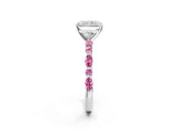 White gold Radiant Cut Diamond Ring with Marquise and Round with Pink Sapphire side stone Side Stones and Four-Prong Setting_2