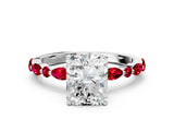 White gold Radiant Cut Diamond Ring with Marquise and Round with Ruby side stone Side Stones and Four-Prong Setting_36