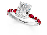 White gold Radiant Cut Diamond Ring with Marquise and Round with Ruby side stone Side Stones and Four-Prong Setting_37