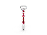 White gold Radiant Cut Diamond Ring with Marquise and Round with Ruby side stone Side Stones and Four-Prong Setting_38
