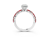 White gold Radiant Cut Diamond Ring with Marquise and Round with Ruby side stone Side Stones and Four-Prong Setting_39