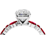 White gold Radiant Cut Diamond Ring with Marquise and Round with Ruby side stone Side Stones and Four-Prong Setting_52
