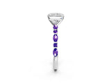 White gold Radiant Cut Diamond Ring with Marquise and Round with Tanzanite side stone Side Stones and Four-Prong Setting_32