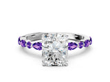 White gold Radiant Cut Diamond Ring with Marquise and Round with Tanzanite side stone Side Stones and Four-Prong Setting_36