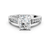 White gold Radiant Cut Diamond Ring with Milgrain Pavé Band and Four-Prong Setting_38