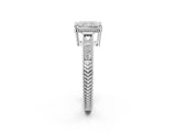 White gold Radiant Cut Diamond Ring with Milgrain Pavé Band and Four-Prong Setting_40