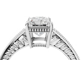 White gold Radiant Cut Diamond Ring with Milgrain Pavé Band and Four-Prong Setting_42