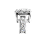 White gold Radiant Cut Diamond Ring with Milgrain Pavé Band and Four-Prong Setting_43